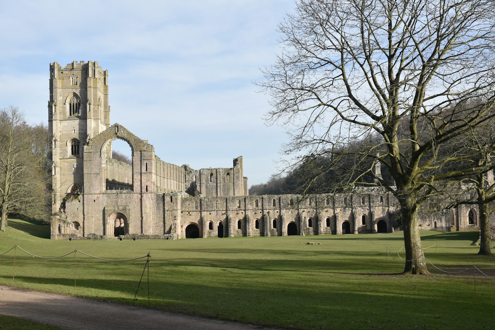 Fountains Abbey ruins in Studley Royal water garden, North Yorkshire