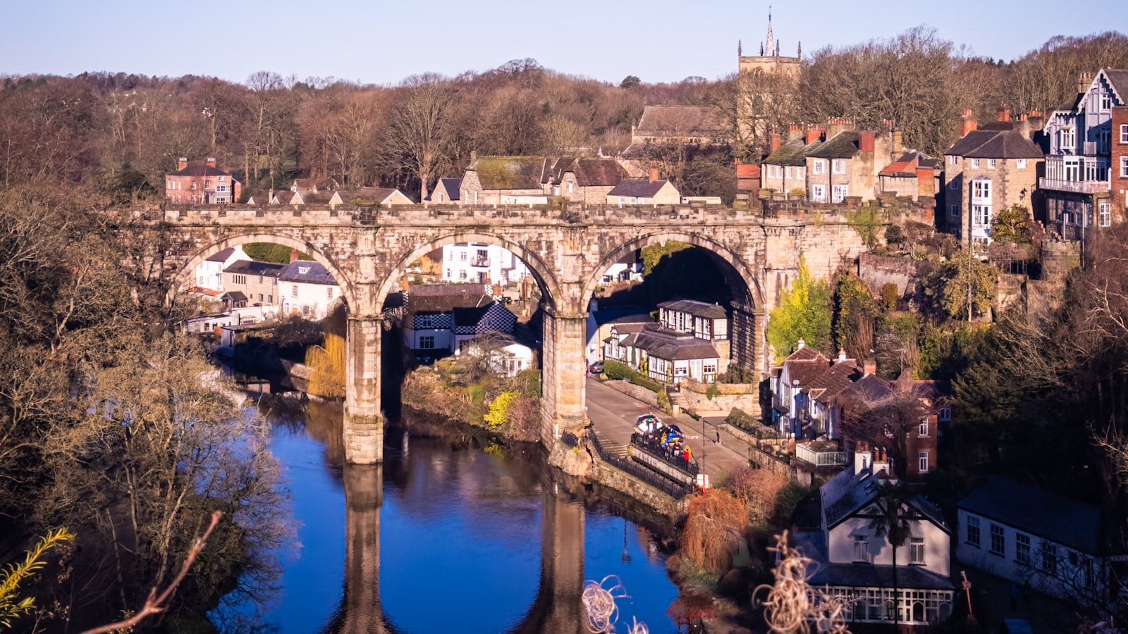 Historic stone viaduct over the River Nidd at Knaresborough near Harrogate
