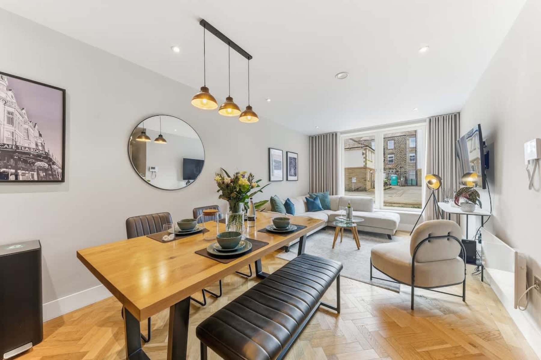 Open-plan living and dining room at Lambert House Two, Harrogate